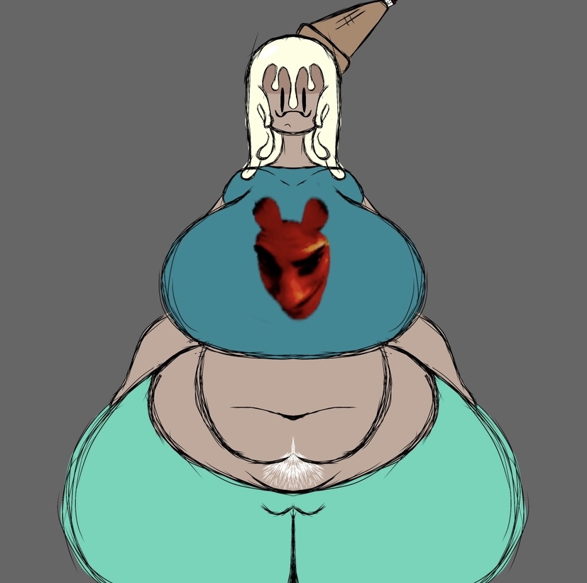 118o8, 118o8 (forsaken), big breasts, big thighs, blonde hair, chubby, dark skin, female, forsaken (roblox), glasses, hands behind back, huge breasts, huge thighs, ice cream, milf, mommy, pubic hair, pussy outline, roblox, stomach, white pubic hair