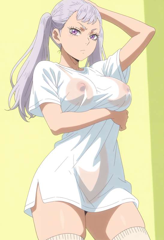 1girls, ai generated, aiwaifudxd, big breasts, black clover, breasts, female, hair, light skin, light-skinned female, long hair, nipples, nipples visible through clothing, noelle silva, pink eyes, thighhighs, white hair