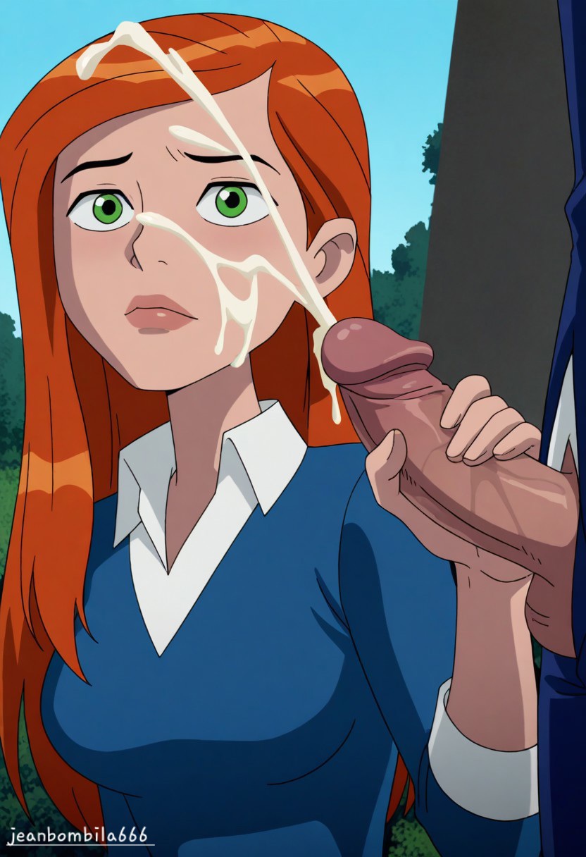 ai generated, ben 10, ben 10 (classic), ben 10 alien force, ben 10 ultimate alien, breasts, cartoon network, cum, cum on face, cumshot, female, gwen tennyson, gwen tennyson (alien force), gwen tennyson (classic), gwen tennyson (ultimate alien), jeanbombila666, masturbation, penis on face