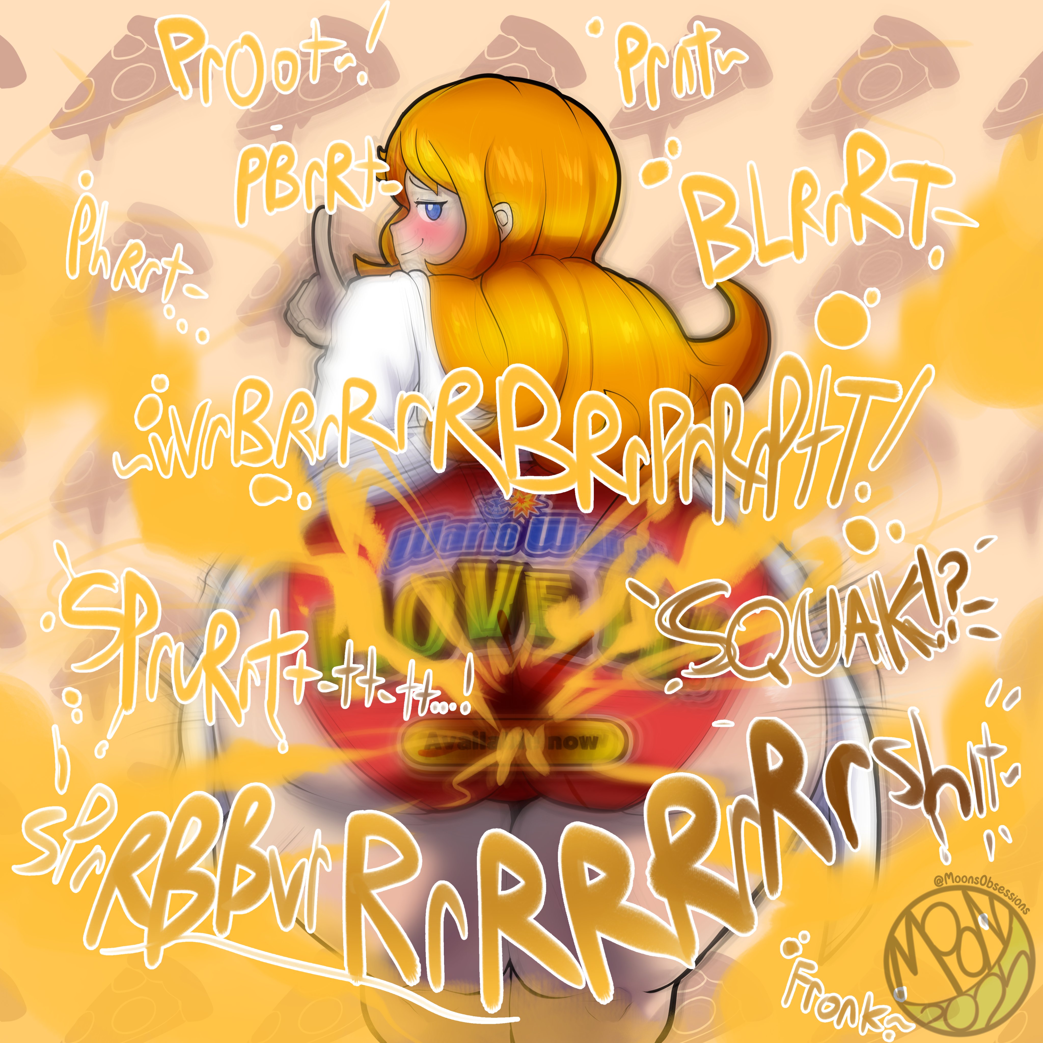 alternate version available, bent over, enjoying farting, fart, fart cloud, fart fetish, farting, farting at viewer, gigantic ass, huge ass, mona (warioware), moonsobsessions, nintendo, offering ass, panties, upskirt, warioware