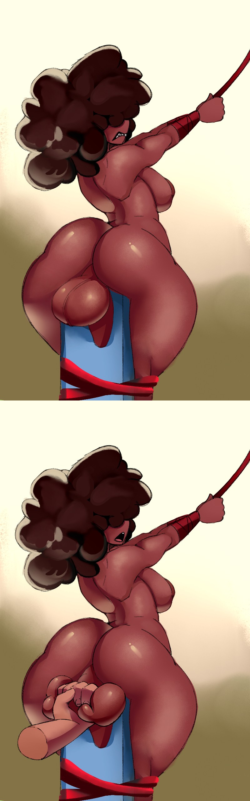 1futa, ballbusting, balls, big balls, big penis, bondage, cock and balls torture, cock-tail, curly hair, dark skin, dark-skinned futa, futa only, futanari, futasub, huge ass, human, nude, original, penis, smooth balls, smooth penis, thick thighs, usuka (artist), wide hips