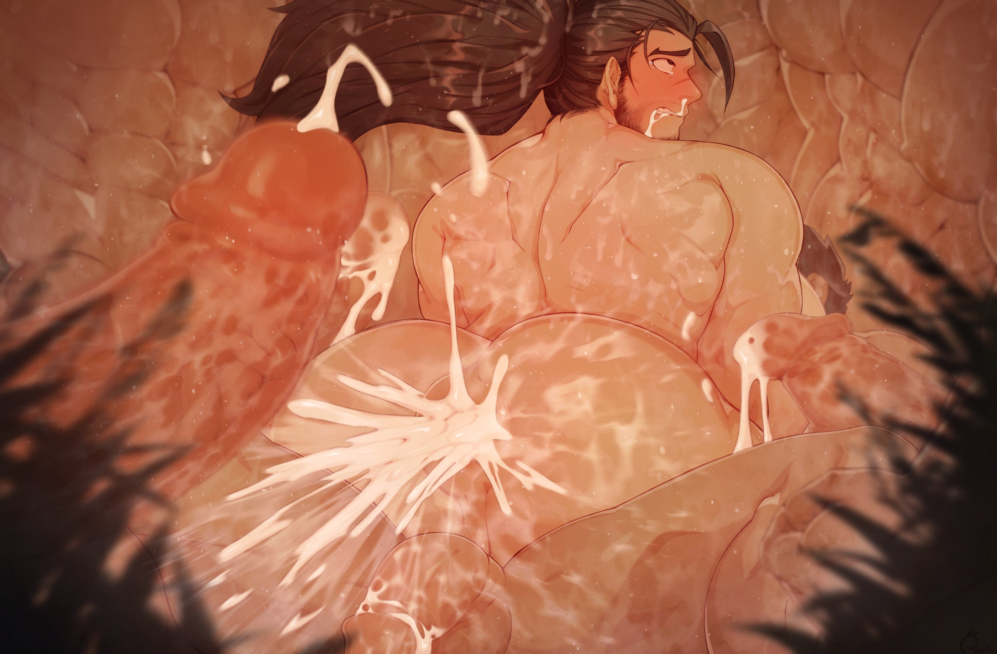 6boys, abs, after sex, ass, balls, bara, beard, big ass, bigger male, black hair, blush, bubble ass, bubble butt, clenched teeth, cowgirl position, cum in ass, cum in mouth, cum in nose, double anal, double penetration, dripping cum, female, gangbang, gaping, gaping anus, gay, group sex, hands behind back, huge ass, human, kneeling, league of legends, leaking cum, legs spread, long hair, long-haired male, male, male nipples, male only, male penetrated, male/male, muscular, muscular back, muscular male, nipples, on top, penis, ponytail, rapbitan, size difference, smooth skin, smooth skinned male, stretched anus, thick ass, thick penis, thick thighs, tied hands, tied up, veiny penis, yaoi, yasuo