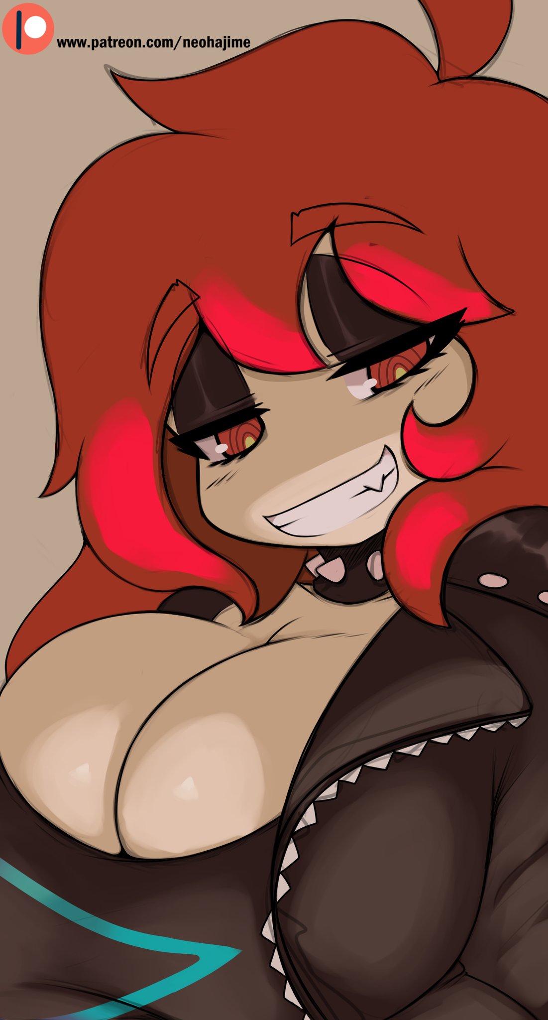 big breasts, breasts, emo, female, goth, neo hajime, red eyes, red hair, smug, toon michaela, toxicsoul77
