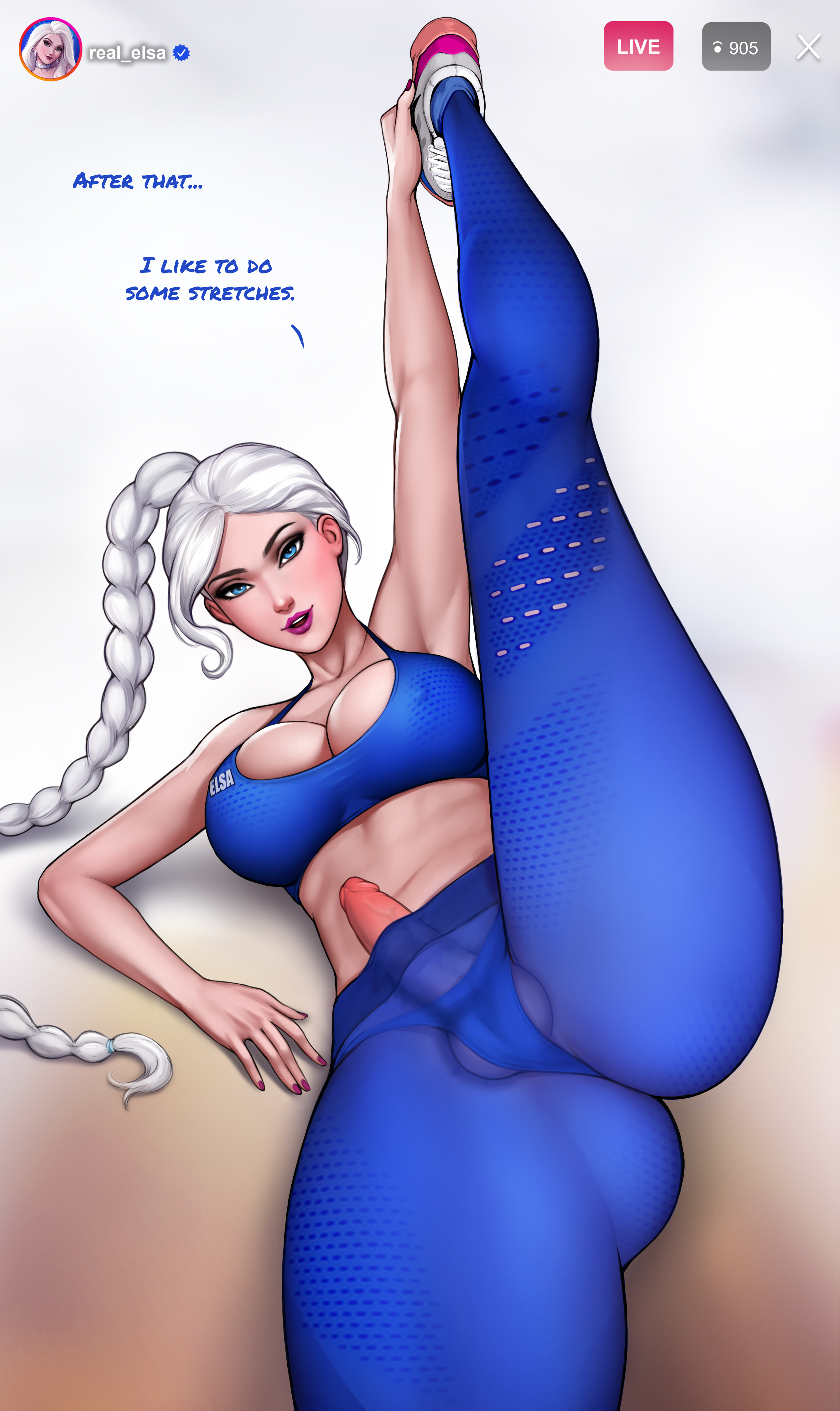 aroma sensei, balls, big breasts, breasts, disney, elsa (frozen), frozen (film), futa only, futanari, intersex, penis, solo futa, testicles
