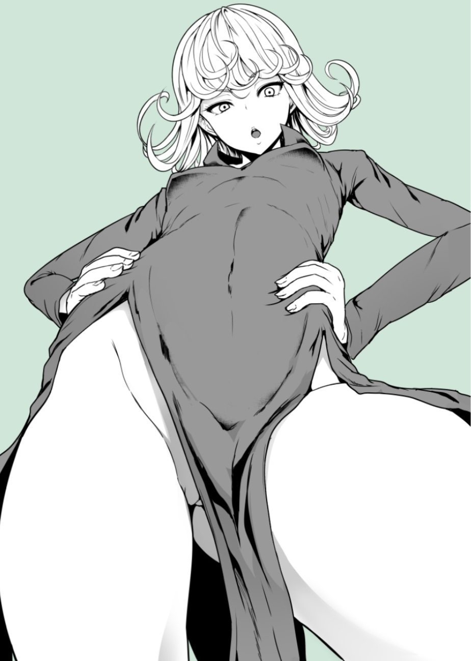 1girls, black dress, female, hands on hips, manga, miyamoto issa, one-punch man, solo, solo female, solo focus, tatsumaki, thighs