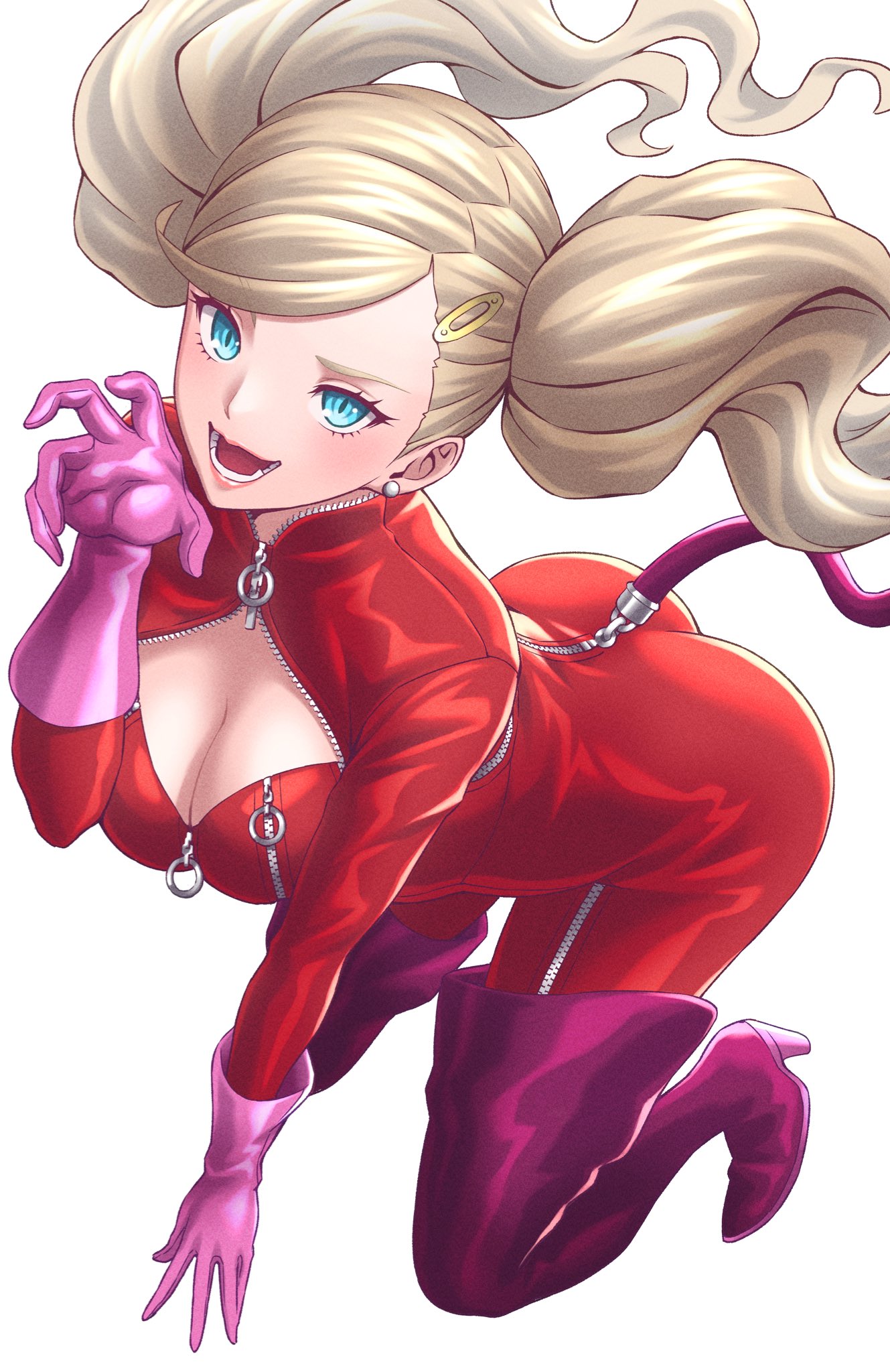 ann takamaki, ass, atlus, breasts, clothing, female, female only, human, masatoshi 1219, open mouth, pale skin, persona, persona 5, phantom thief suit, solo