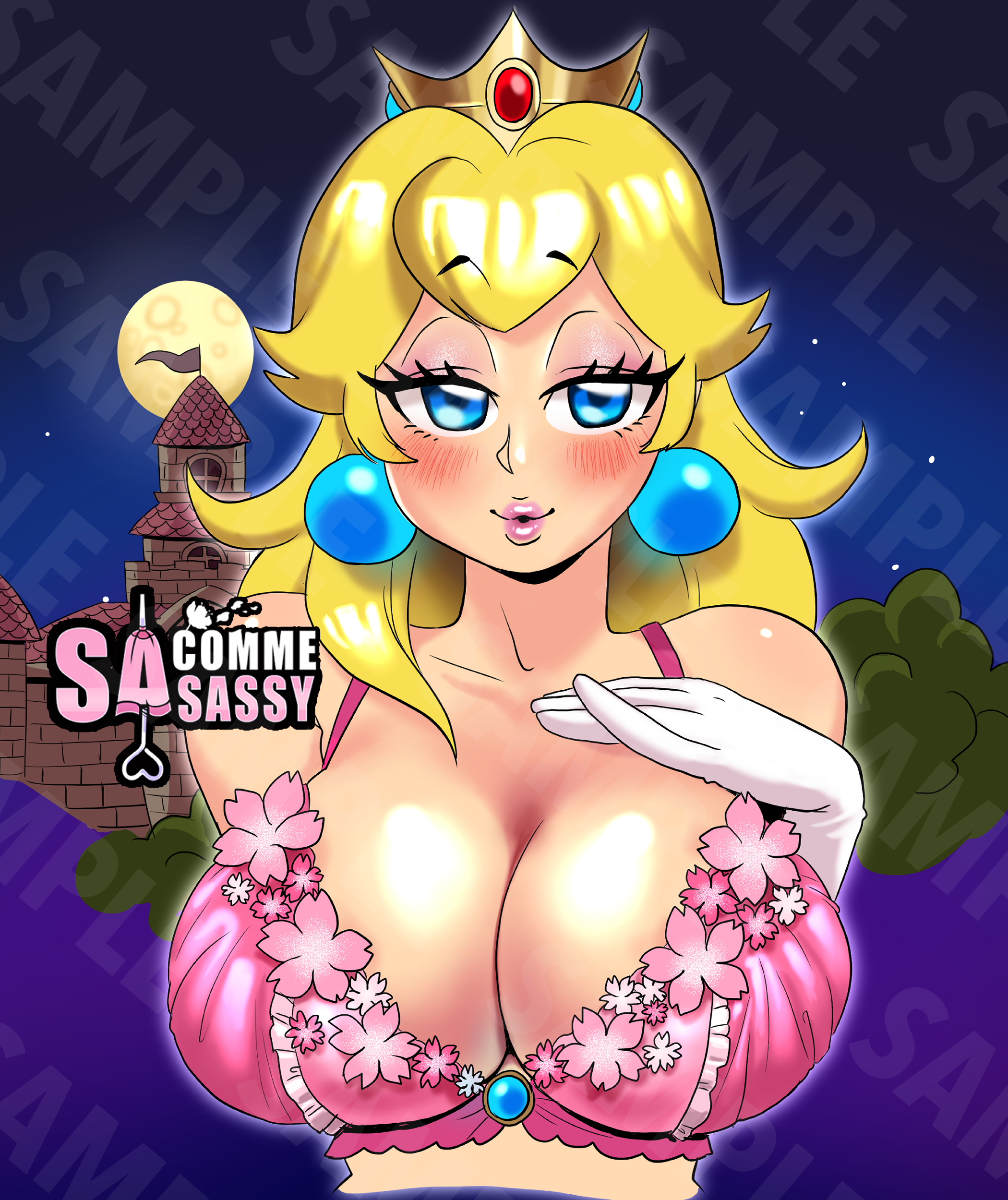 breasts, female, huge breasts, mario (series), princess peach, sasatseng, super mario bros.