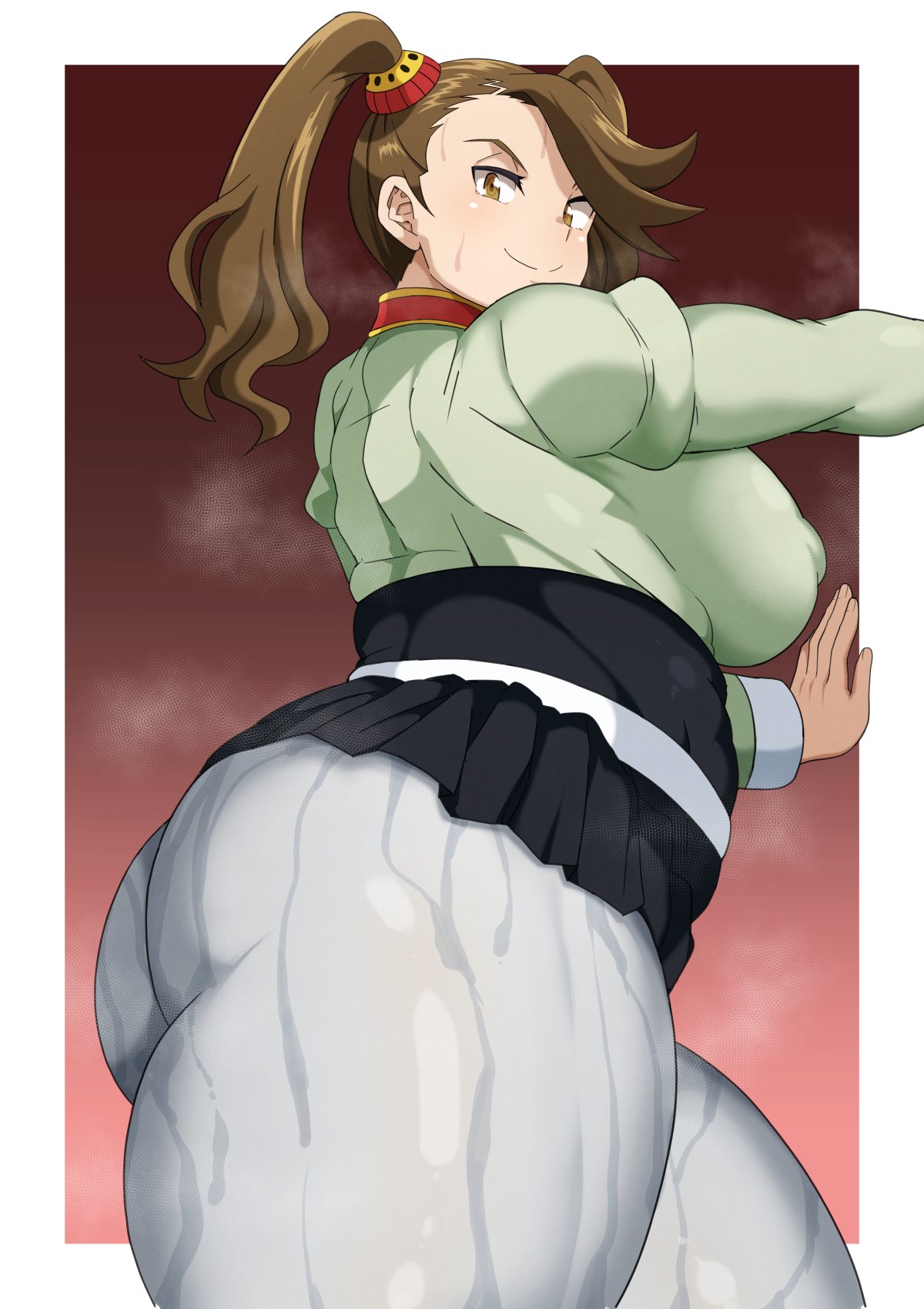 1girls, ass, big ass, big breasts, big butt, breasts, brown eyes, brown hair, chubby, chubby female, eye contact, female, gundam, gundam build fighters, gundam build fighters try, looking at viewer, nipple bulge, oryuto, sazaki kaoruko, thick thighs, thighs, tight clothing, twintails, wet clothes