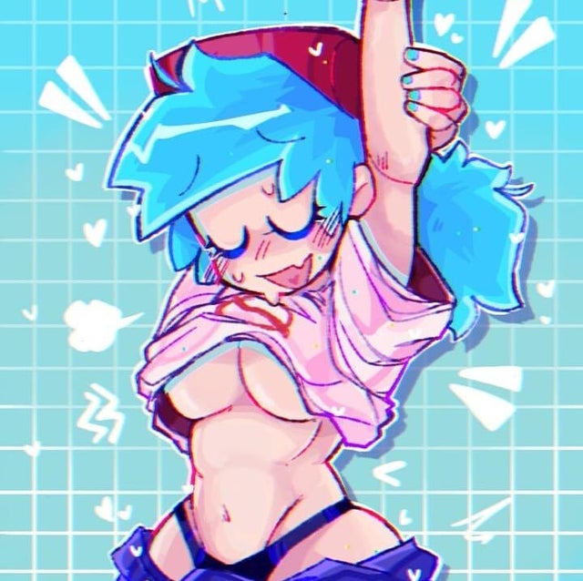 1girls, arms up, background, blue background, blue hair, boyfriend (friday night funkin), breasts, cap, female, female boyfriend (friday night funkin), friday night funkin, genderswap, heart, hearts, rule 63, tagme, tongue, tongue out