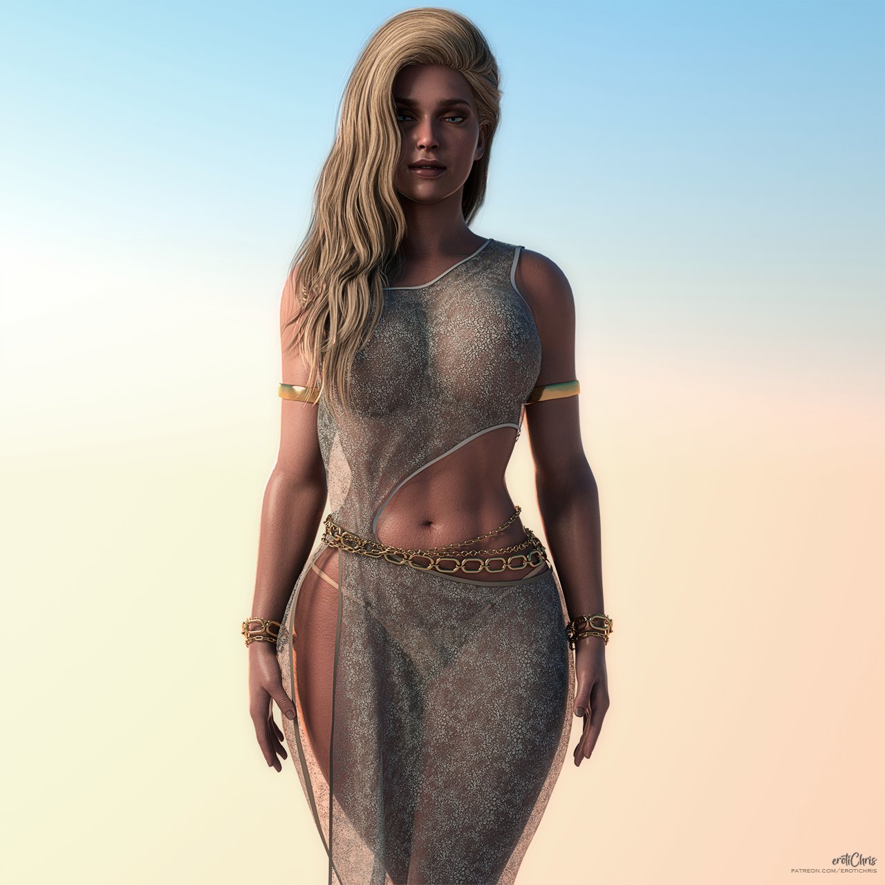 3d, 3d (artwork), abs, ass, big ass, big breasts, big butt, blender, blender (software), blonde hair, blue eyes, breasts, bubble butt, busty, cga3d, curvy, dc, dc comics, dress, erotichris, eye contact, female, hourglass figure, injustice 2, kara danvers, kara zor-el, large breasts, long hair, looking at viewer, panties, pose, posing, pov eye contact, seductive, seductive look, see-through, see-through clothing, smile, solo, supergirl, supergirl (injustice), superman (series), thick, thick ass, thick thighs, thong, transparent clothing, wide hips
