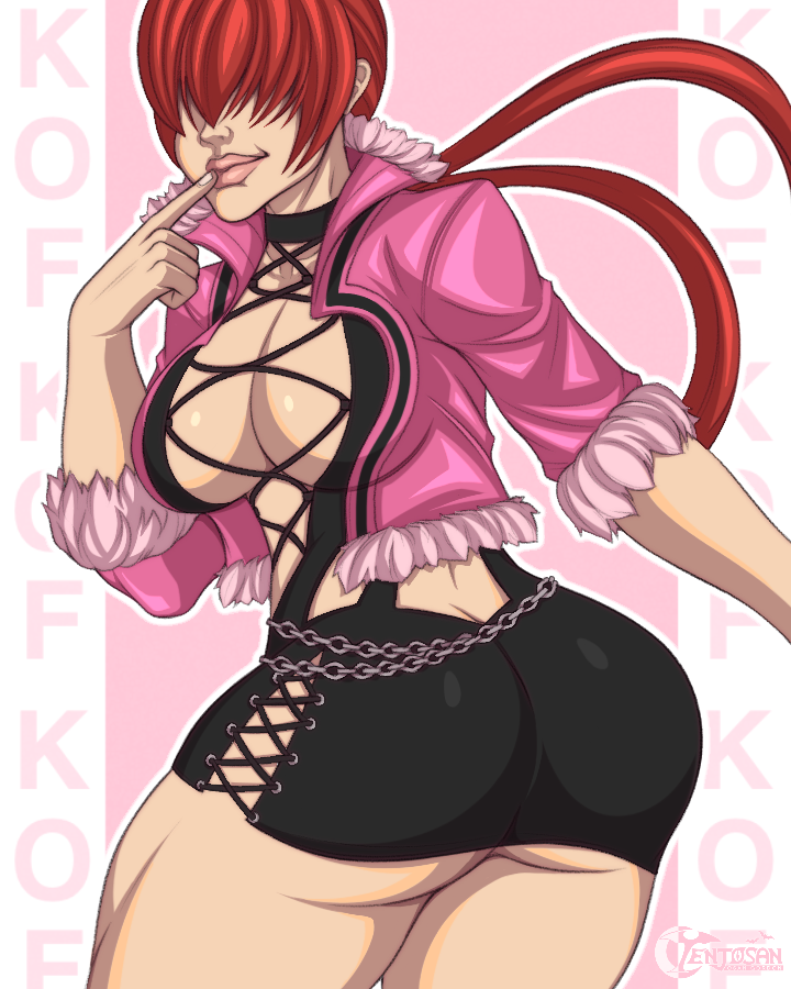 ass_cleavage big_ass big_breasts big_butt big_lips big_lips_no_eyes boobs_and_butt_pose butt_crack king_of_fighters muscular_thighs shermie_(kof) skirt snk tenjosan tight_clothing