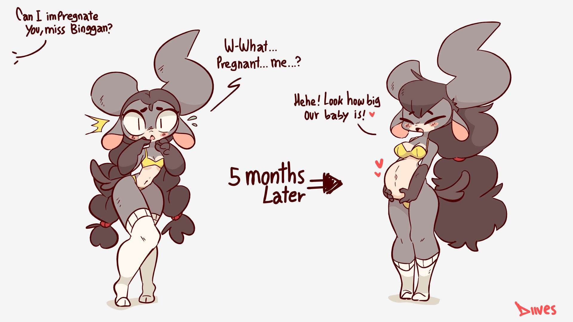 1girls, anthro, ass, before and after, before and during pregnancy, binggan, breasts, diives, female, female only, furry, impregnation request, pregnant, realistic breast size expansion, solo, text, time skip, wholesome, xingzuo temple