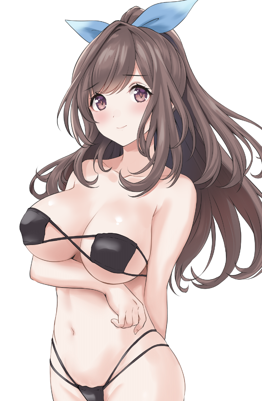 alternate_costume breasts brown_hair egg_orange eyepatch_bikini female solo swimsuit tagme the_idolm@ster the_idolm@ster_shiny_colors tsukioka_kogane white_background