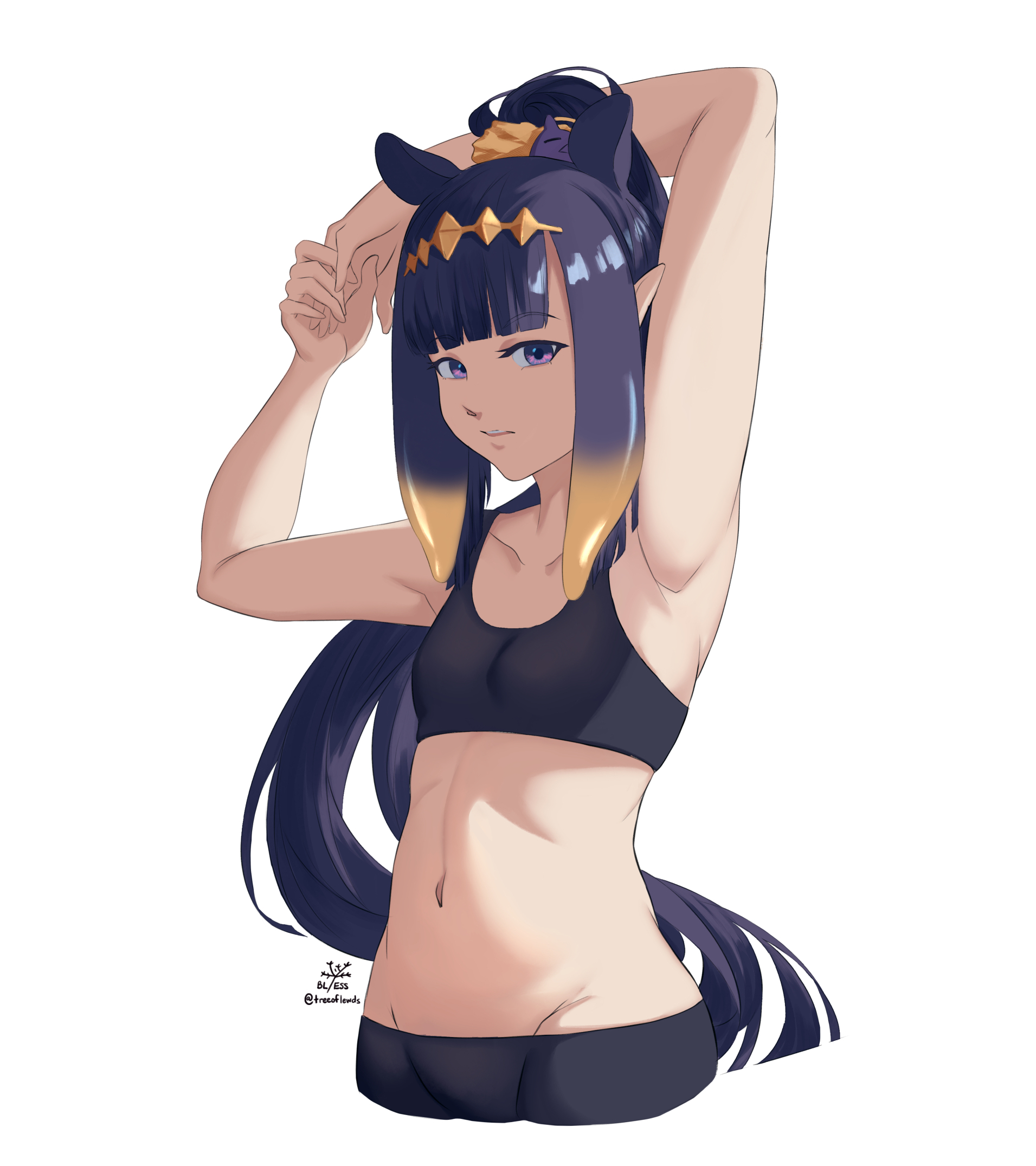 1girls, 2d, abs, athletic, athletic female, bl/ess, breasts, elf ears, fan mascot (vtuber), female, female focus, female only, fit, fit female, flat chest, flat chested, front view, hi res, hololive, hololive english, hololive myth, leggings, long hair, midriff, ninomae ina'nis, orange hair, pointy ears, ponytail, purple eyes, purple hair, small breasts, solo, solo female, solo focus, sports bra, sportswear, tako (ninomae ina'nis), very long hair, virtual youtuber