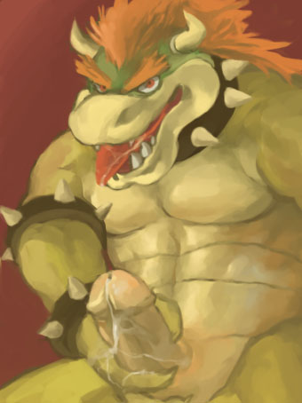 1boy 2009 abs anthro balls biceps big_muscles bowser collar cum erect_penis erection gingertail hair horns huge_cock koopa looking_at_viewer male male_only mario_(series) masturbation muscles nintendo nude penis pose precum red_hair scalie solo straight_hair tongue