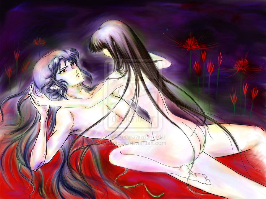 ambiguous_penetration backboob bare_ass big_ass black_hair breasts completely_nude_female cowgirl_position female holding_hands inuyasha kikyo_(inuyasha) lescca male naked_female naraku nude_female sideboob straight tagme thin_waist very_long_hair watermark