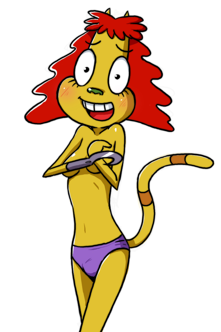 anthro cat domestic_cat dr._hutchison feline female female_only flat_chest front_view furry half_dressed half_naked half_nude hands_on_breasts hook hook_hand nickelodeon panties panties_only prosthetic prosthetic_limb rocko's_modern_life solo standing tagme toony topless yellow_eyes