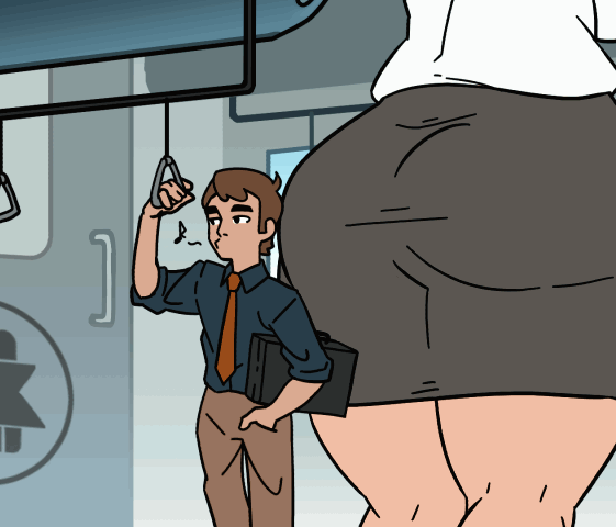 animated, artist request, butt crush, falling, female, giantess, gif, large female, male, mini giantess, smothering ass, stuck, train