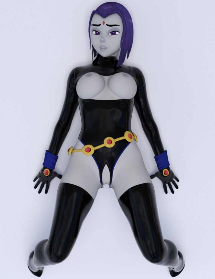 1girls, 3d, big breasts, breasts, daz studio, daz3d, dc, dc comics, exposed breasts, exposed pussy, female, female only, latex, latex gloves, latex stockings, latex suit, leotard, nipples, pin3d, purple hair, pussy, rachel roth, raven (dc), solo, teen titans, teenager