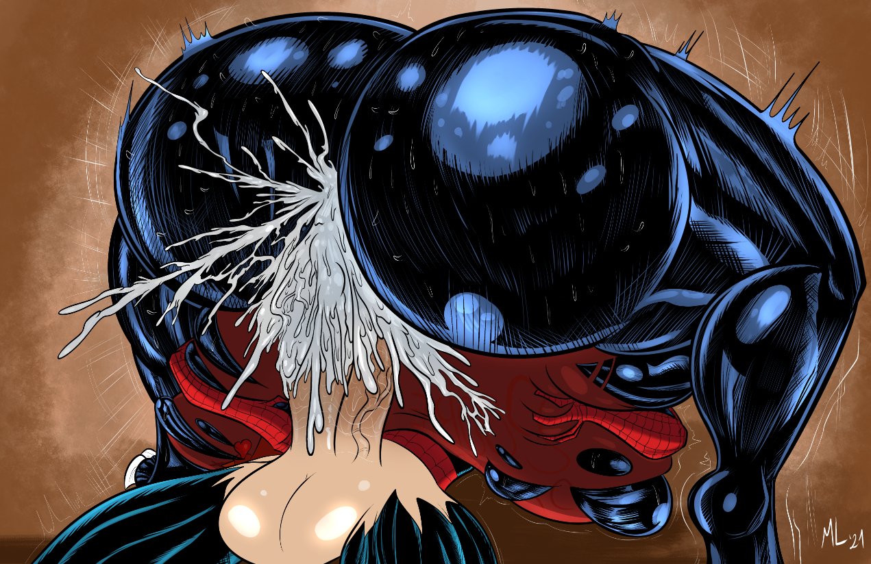 1boy, 1girls, alien, alien girl, ass, big ass, big breasts, big penis, bodily fluids, breasts, cum, cum inside, dick, female, genital fluids, larger female, male, male penetrating, male/female, marvel, marvel comics, penetration, penis, sex, small, smaller male, smooth skin, spider-man, spider-man (series), symbiote