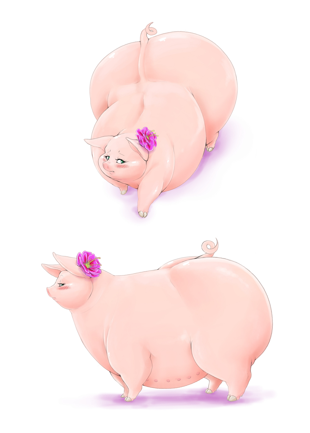 blush chubby domestic_pig eyecandy fat female feral flower green_eyes hi_res hog hooves hyper mammal nipples obese obese_female obese_feral overweight overweight_female overweight_feral pig plant shy simple_background solo suid suina sus_(pig) teats upright-infinity white_background