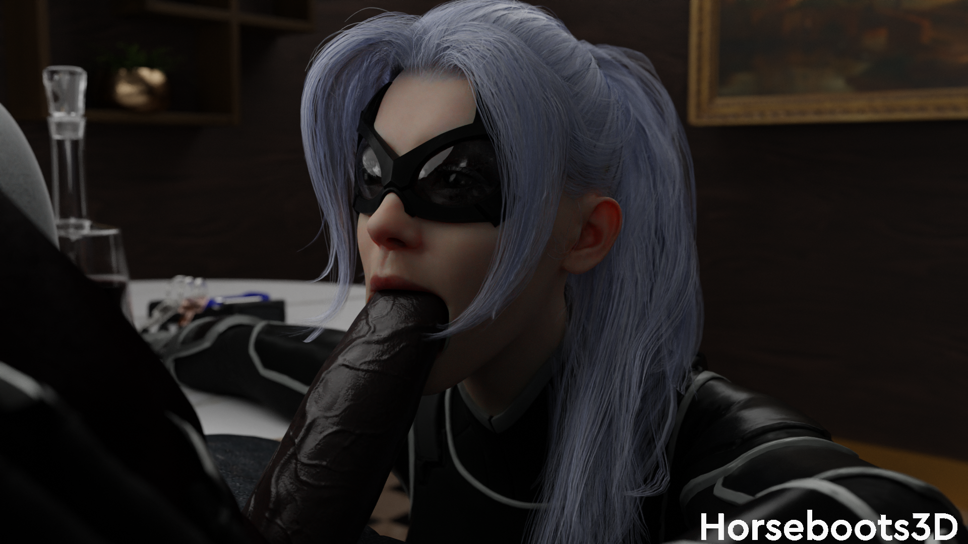 3d, black cat (insomniac), black cat (marvel), black penis, blender (software), blowjob, dark skin, dark-skinned male, felicia hardy, female, horseboots3d, interracial, male, marvel, marvel comics, oral, penis, spider-man (ps4), spider-man (series)