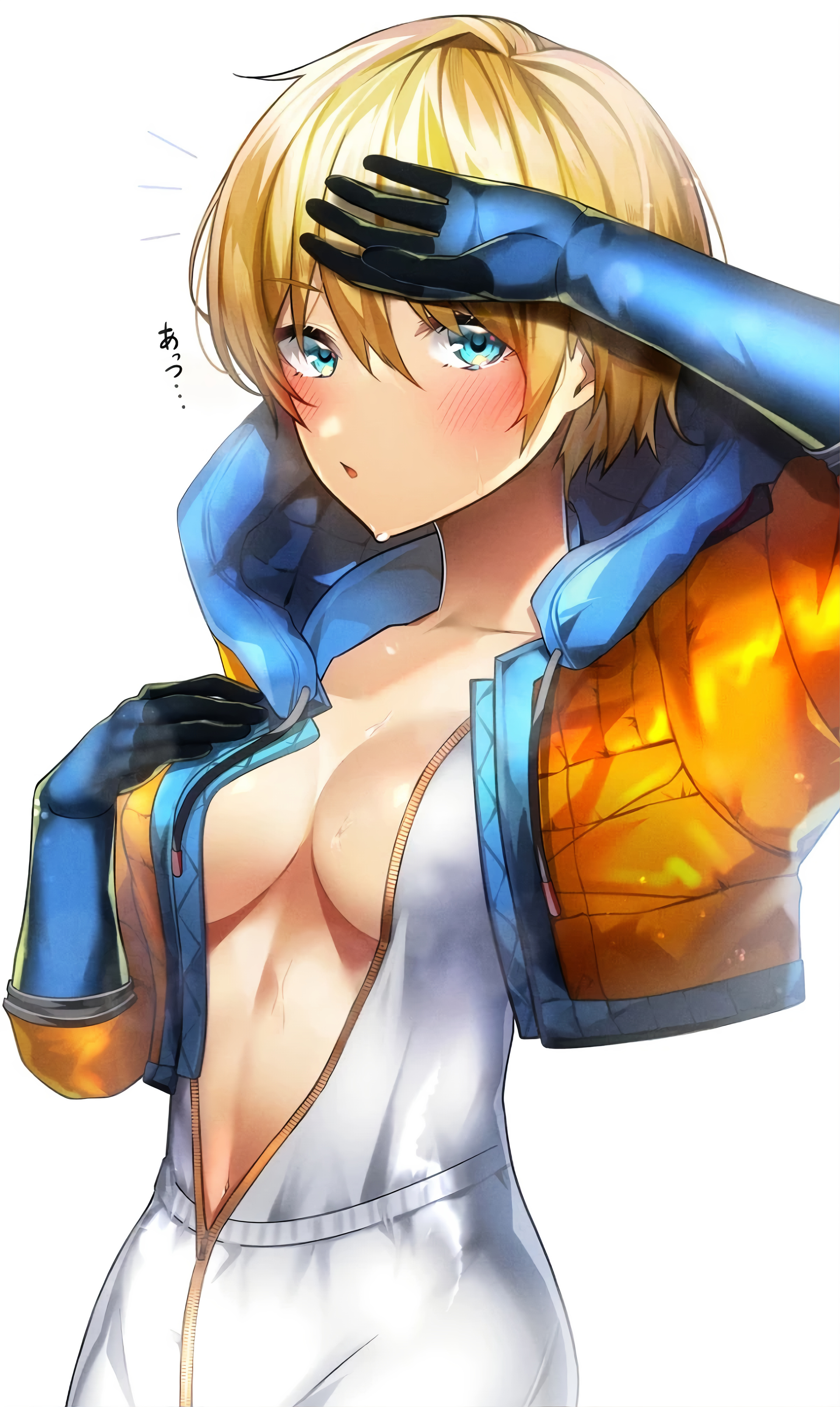 apex legends, blush, blushing at viewer, female, looking at viewer, sweat, sweating, tight clothes, tight clothing, wattson (apex legends)