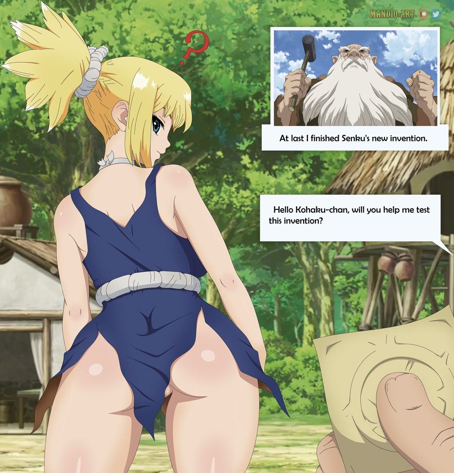 1boy 1girls age_difference areolae balls big_breasts breasts censored condom dr.stone kaseki kohaku_(dr.stone) large_breasts legs_up mandio_art nipples nude penis soles testicles toes