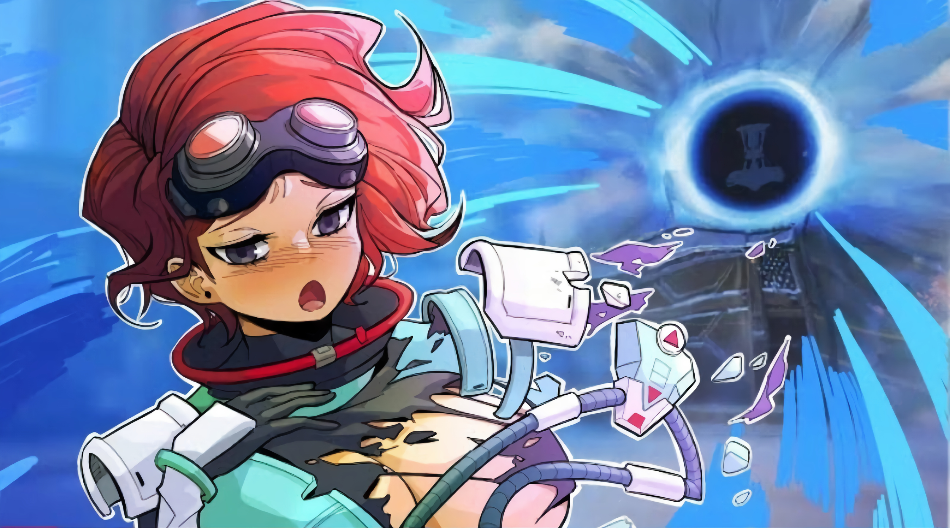 apex legends, big breasts, blurry background, blush, breast grab, breasts, breasts out, female, growth, horizon (apex legends), milf