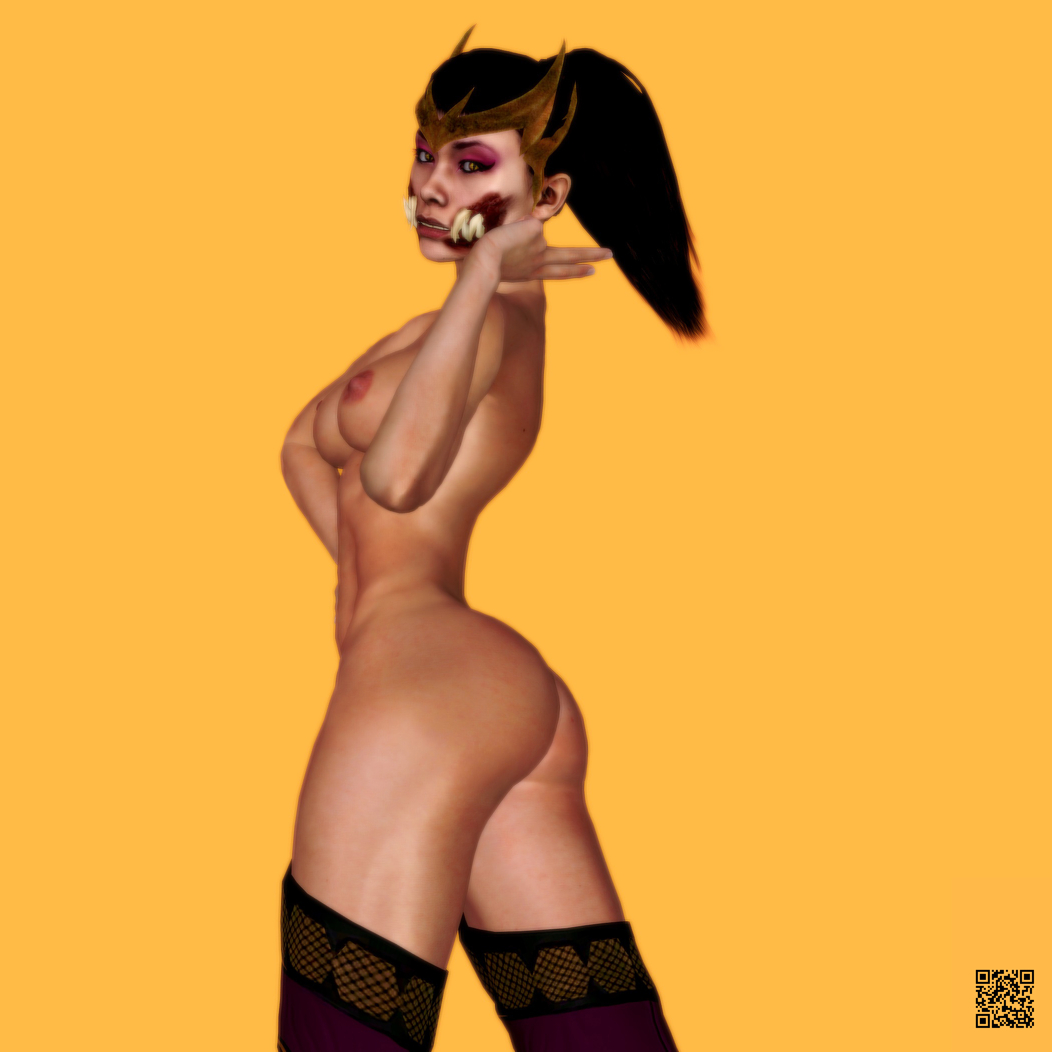 1girls, 3d, 3d (artwork), ass, big mouth, boots, breasts, carnivore, crown, derangedgod, exposed breasts, fangs, female, female only, fit, fit female, from side, legs, mileena, mortal kombat, mortal kombat 11, mortal kombat x, naked footwear, nude, nude female, perky breasts, perky nipples, ponytail, reptile humanoid, showing breasts, solo, tarkatan, walking away, xnalara, yellow eyes