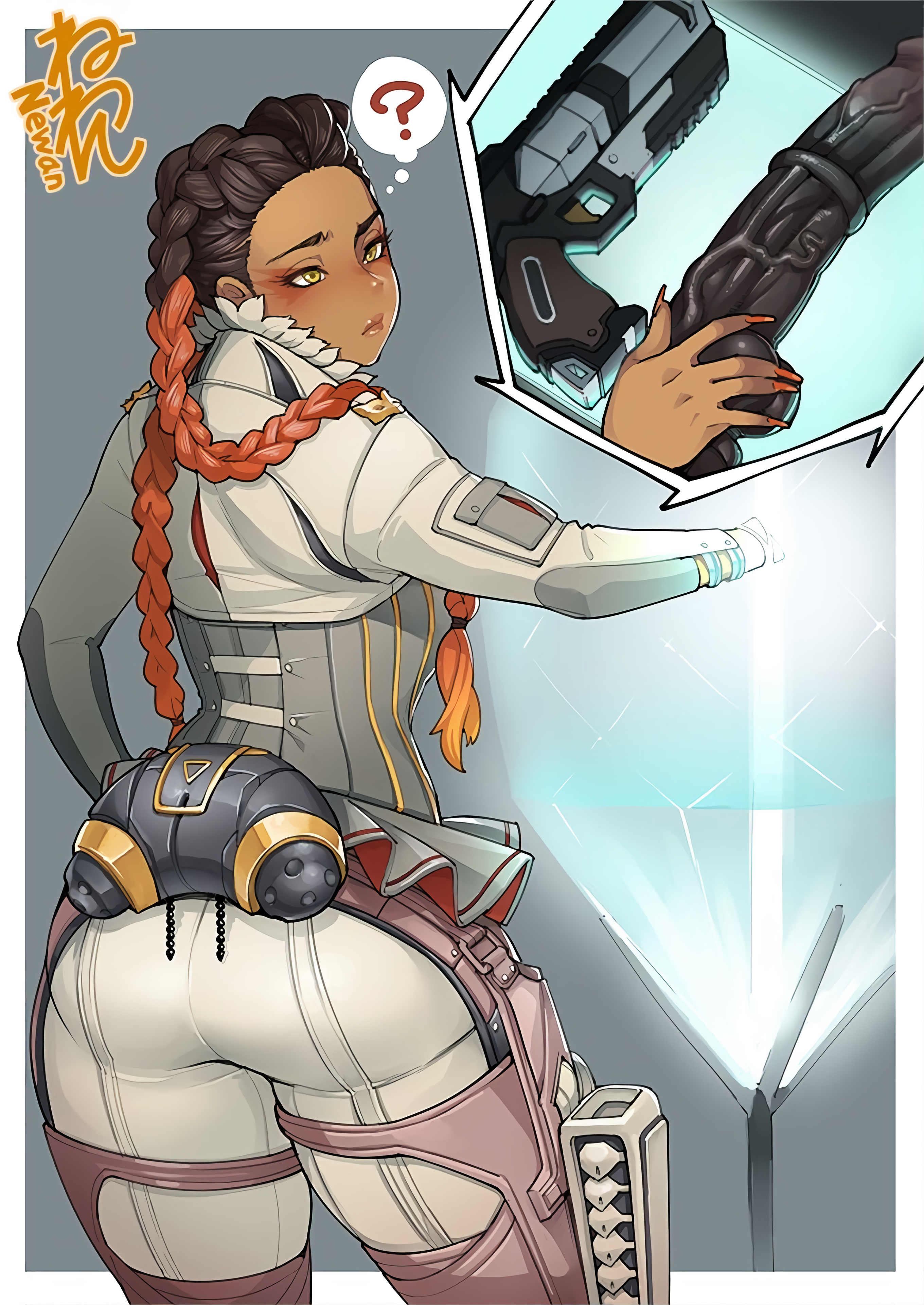 1girls, 2d, apex legends, ass, big ass, big breasts, big butt, breasts, dark skin, dildo, female, female focus, female only, fully clothed, hair, large ass, loba (apex legends), neone-x, thick, thick ass, thick thighs, tight clothes, tight clothing, tight pants