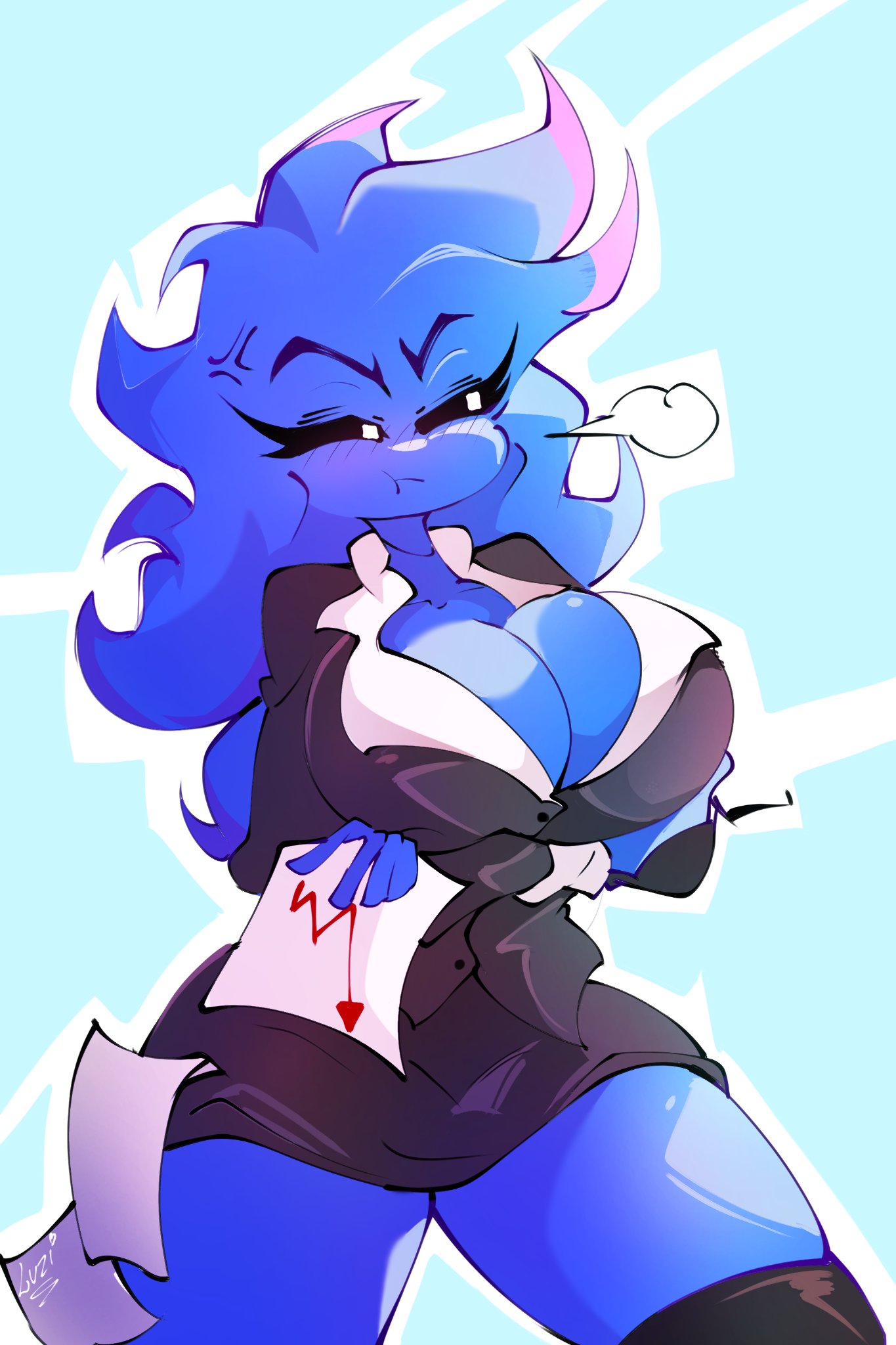 1girls artist_request black_sclera blue_body breasts cleavage female original_character solo