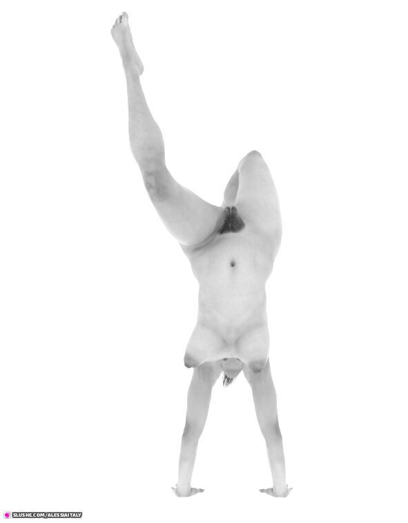 1girls 3d alessiaitaly female female_only greyscale handstand hanging_breasts lowres nude nude_female pinup pubic_hair simple_background slushe_(website) solid_color_background solo solo_female tagme white_background