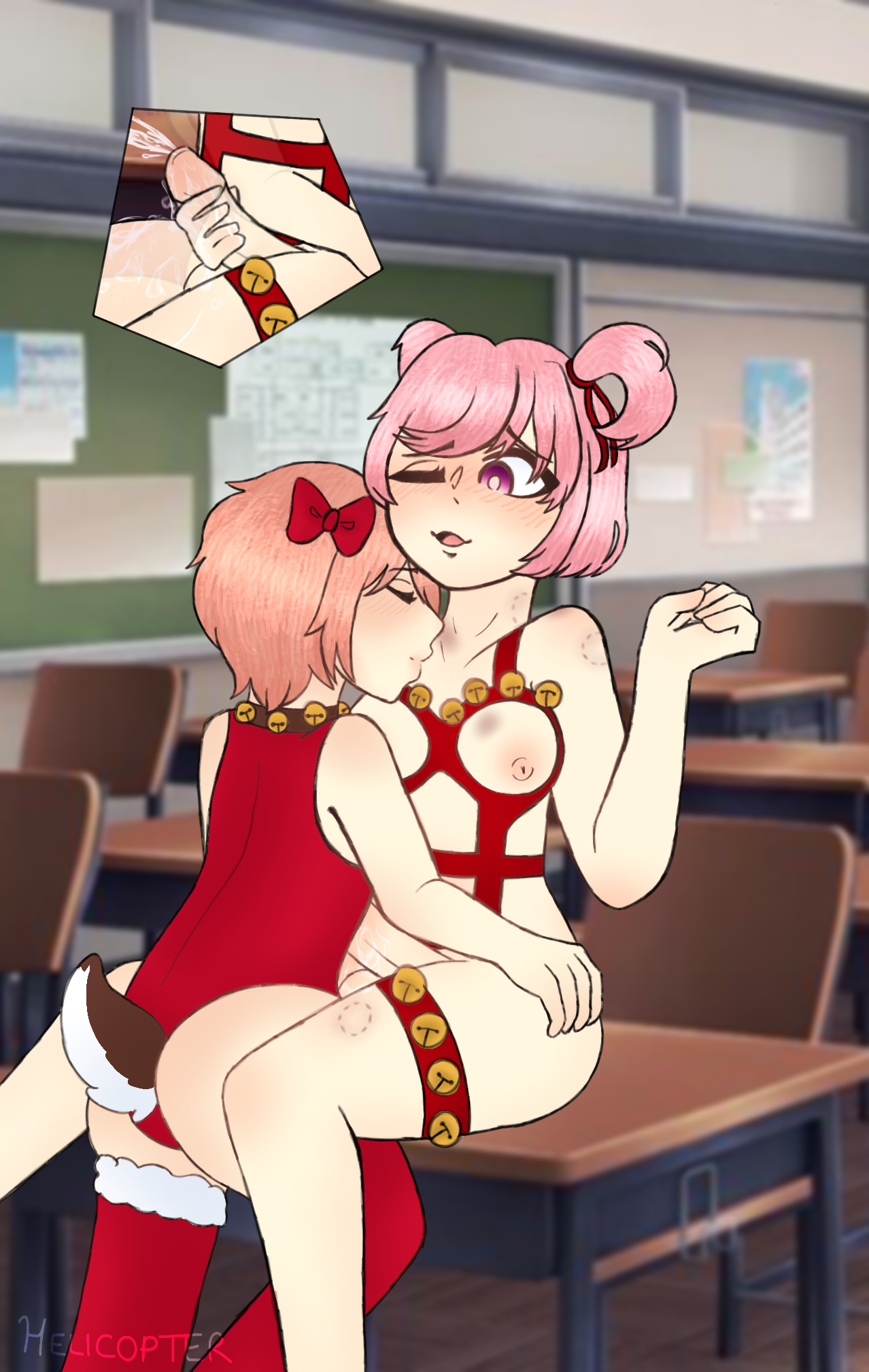 doki doki literature club, female, futanari, intersex, natsuki (doki doki literature club), sayori (doki doki literature club), wholesome, yuri