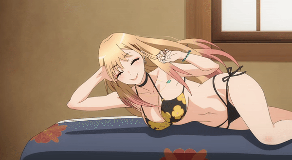 1girls anime bikini blonde_hair classic female female_protagonist gif jiggling_breasts jumping kitagawa_marin marin_kitagawa my_dress_up_darling peace_sign questionable screencap solo solo_female sono_bisque_doll_wa_koi_wo_suru teenager window
