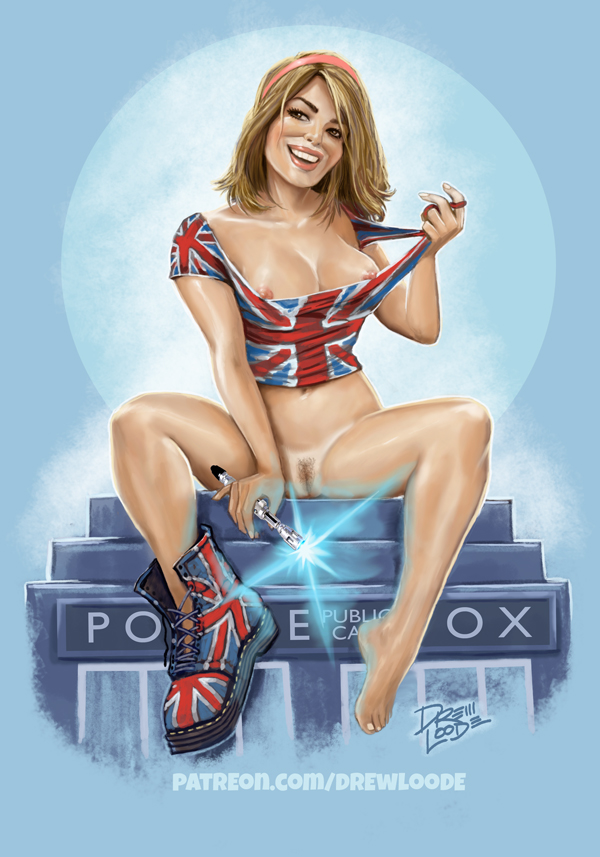 1girls artist_signature barefoot billie_piper blonde_hair blue_background bottomless british brown_eyes clavicle cleavage commission commission_art crop_top digital_drawing_(artwork) digital_media_(artwork) digital_painting_(artwork) doctor_who dr._martens drewloode english eyeliner female female_focus female_only full_body grin grinning hair hair_band legs legs_apart lens_flare light_skin medium_breasts nipples no_socks one_shoe one_shoe_on painted_toenails patreon pink_hairband portrait pubes pubic_hair pulling_shirt pulling_shirt_down pussy rose_tyler shiny shiny_skin shirt shirt_down short_sleeves shoulder_length_hair signature sitting smile smiling sonic_screwdriver stripping tan_lines tardis thighs union_flag union_jack url vagina