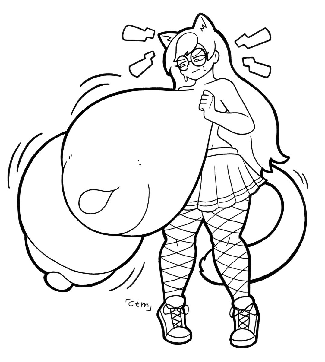 big_breasts big_nipples cat_ears cat_girl cat_tail catgirl fishnet fishnet_legwear fishnet_stockings fishnets gigantic_breasts huge_areolae huge_breasts hyper_breasts lineart mr.ctm no_color oc original_character skirt