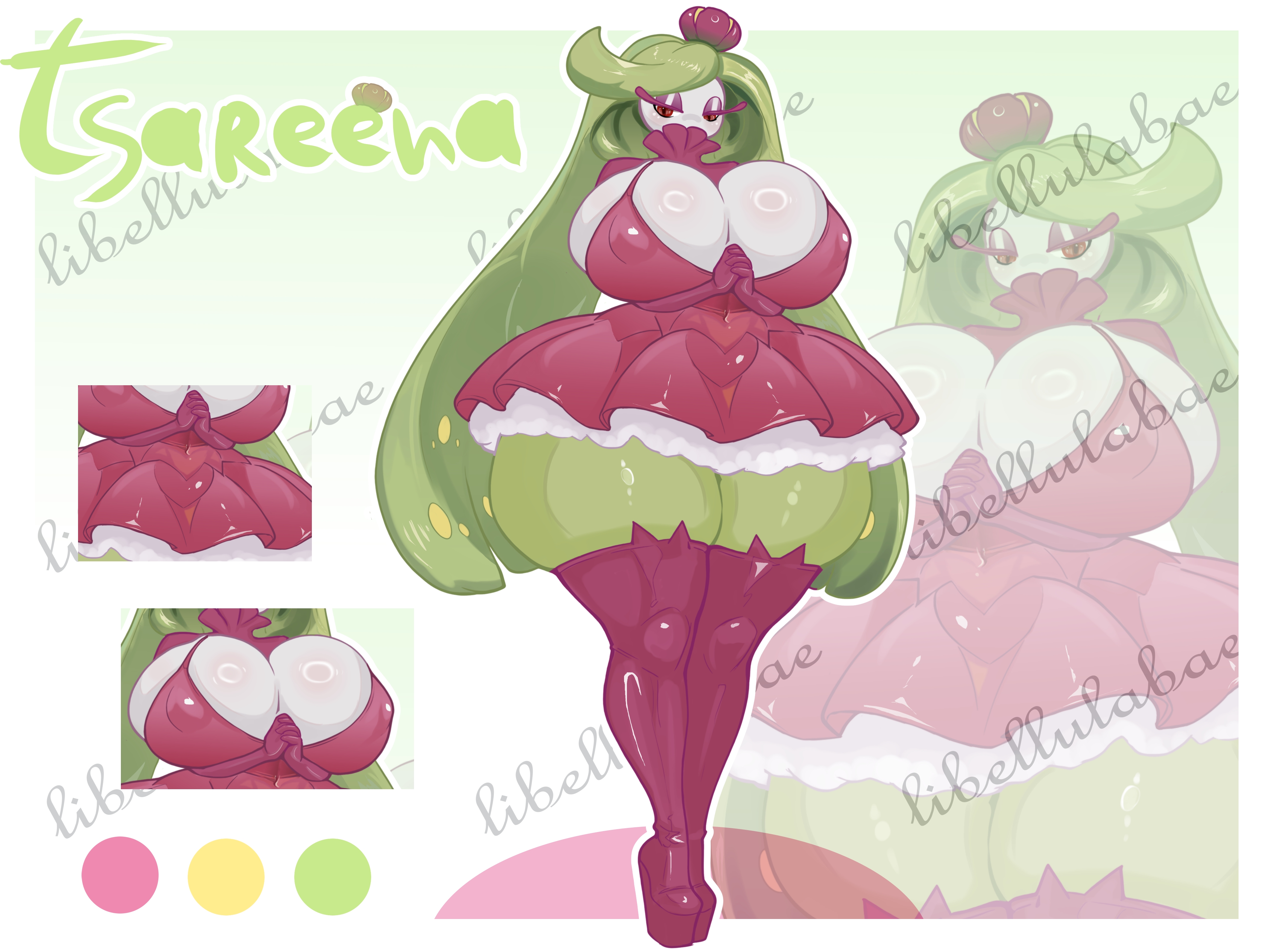 1girl, 1girls, artist request, breasts, female, huge breasts, plant girl, plant humanoid, pokemon, pokemon (species), pokemon sm, solo, solo female, tagme, tsareena