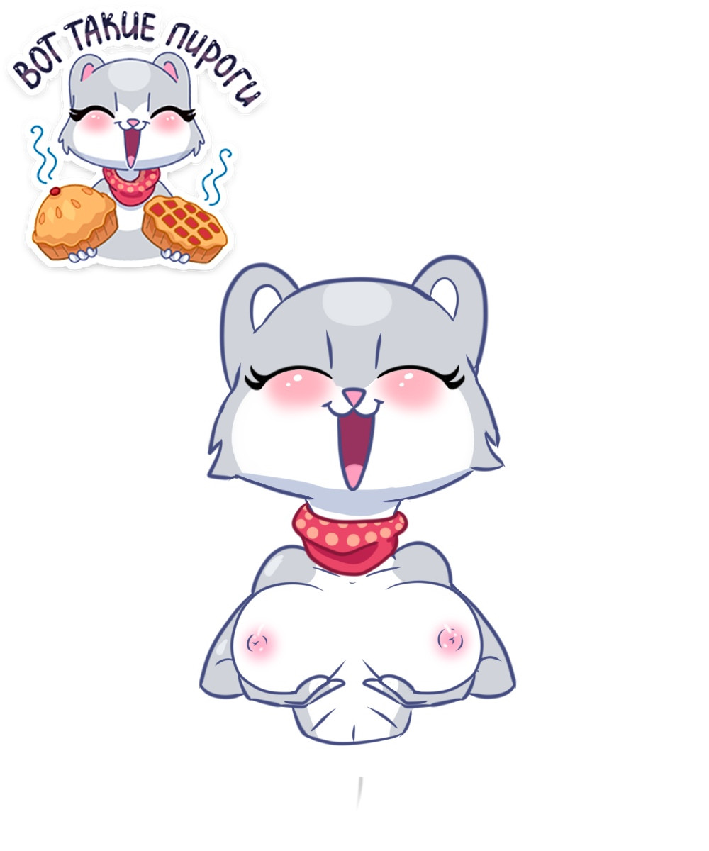 1girls 2d :3 breasts breasts_grab female female_only ferret furry gray_fur hand_under_breasts nude nura_(vkontakte) open_mouth paws russian_text solo sticker text tongue two_tone_fur vkontakte white_body