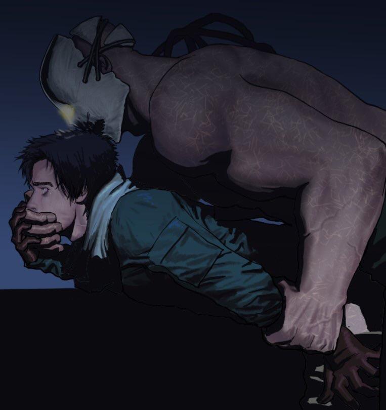 anal, clothed, dead by daylight, gag, gay, jake park, male, male only, rape, the trapper, yaoi