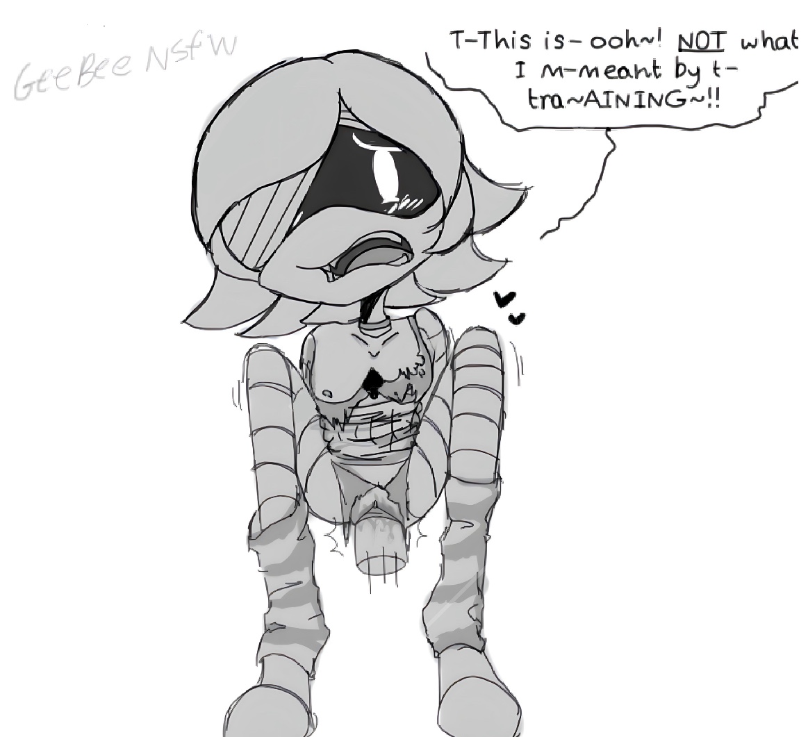 bandages, blush, breasts, choker, dialog, dialogue, female, geebeensfw, legwear, male, male/female, murder drones, penis, pussy, ripped clothing, robot, robot girl, small breasts, tied up, uzi (murder drones), vaginal penetration