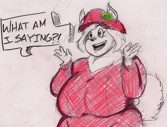 anthro big_breasts breasts canine chubby cute dialogue female female_focus fluffy fluffy_tail furry furry_only happy huge_breasts ladiesman217 open_mouth smile smiling sweater sweaterpuppy teeth traditional_media_(artwork)