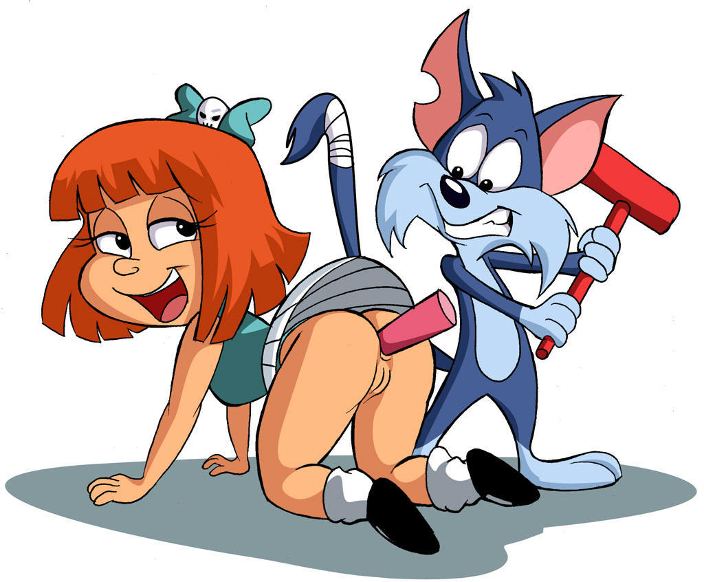 anal_insertion black_hair cat elmyra_duff feline furrball human no_panties red_hair skirt tiny_toon_adventures