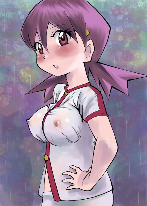 blush clothes color female female_only gym_leader hamu_(sanosano) human human_only nintendo nipples pokemon pokemon_gsc rain side_view solo standing whitney_(pokemon)