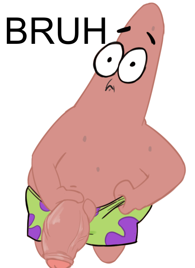 big_penis english_text hard_on looking_at_viewer male_focus male_only nervous nickelodeon patrick_star penis rubbing_penis small_pupils smooth_skin solo solo_male spongebob_squarepants starfish stephen_hillenburg text