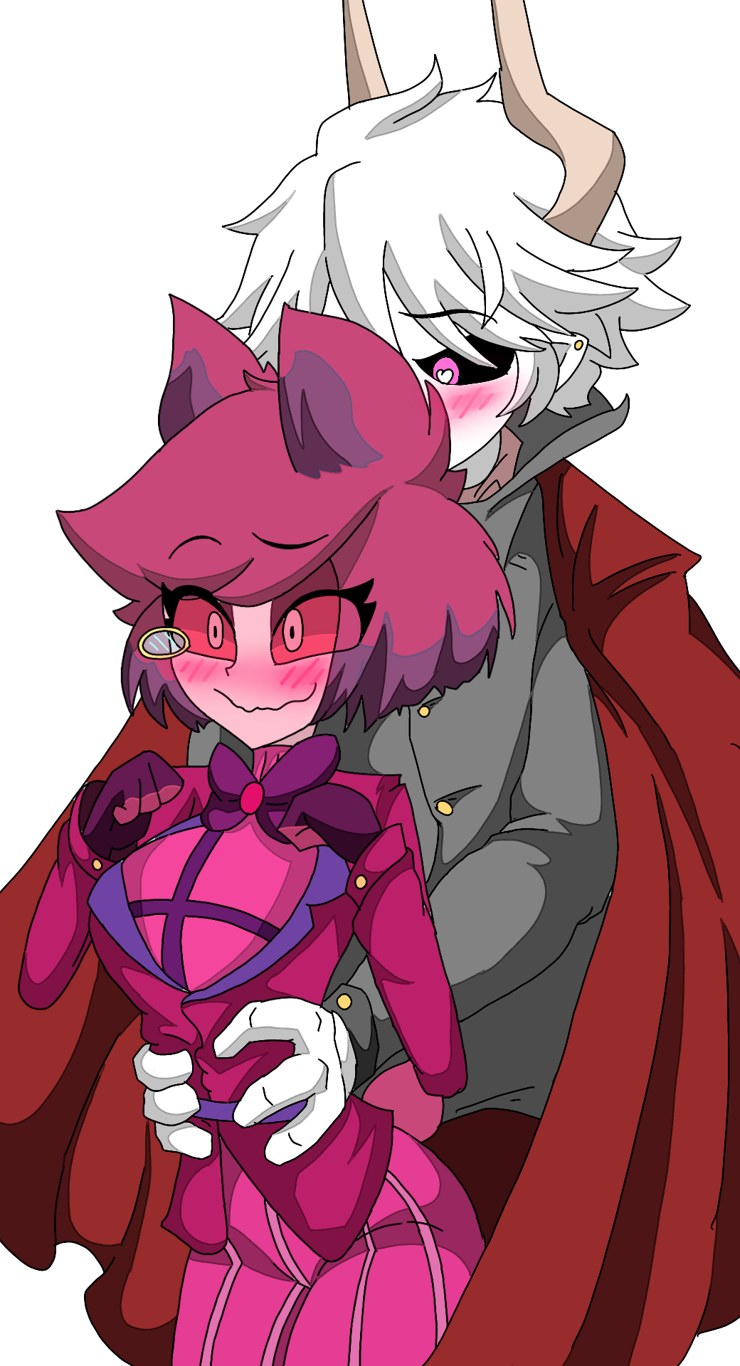 alastor_(hazbin_hotel) angelica_charlotte big_ass big_breasts blushed cape deer_ears deer_girl deer_tail demon demon_girl demon_horns demon_tail female_alastor_(hazbin_hotel) fluffy_tail funamusea genderswap gloves hazbin_hotel heart-shaped_pupils kcalb monocle piercing pink_clothes pink_eyes pink_gloves pink_hair pink_skin red_cape revgelty rule_63 straight_hair suit tail_fluff tail_tuft tall_male the_gray_garden thick_thighs traced usagi_star vivienne_medrano white_body white_hair white_skin