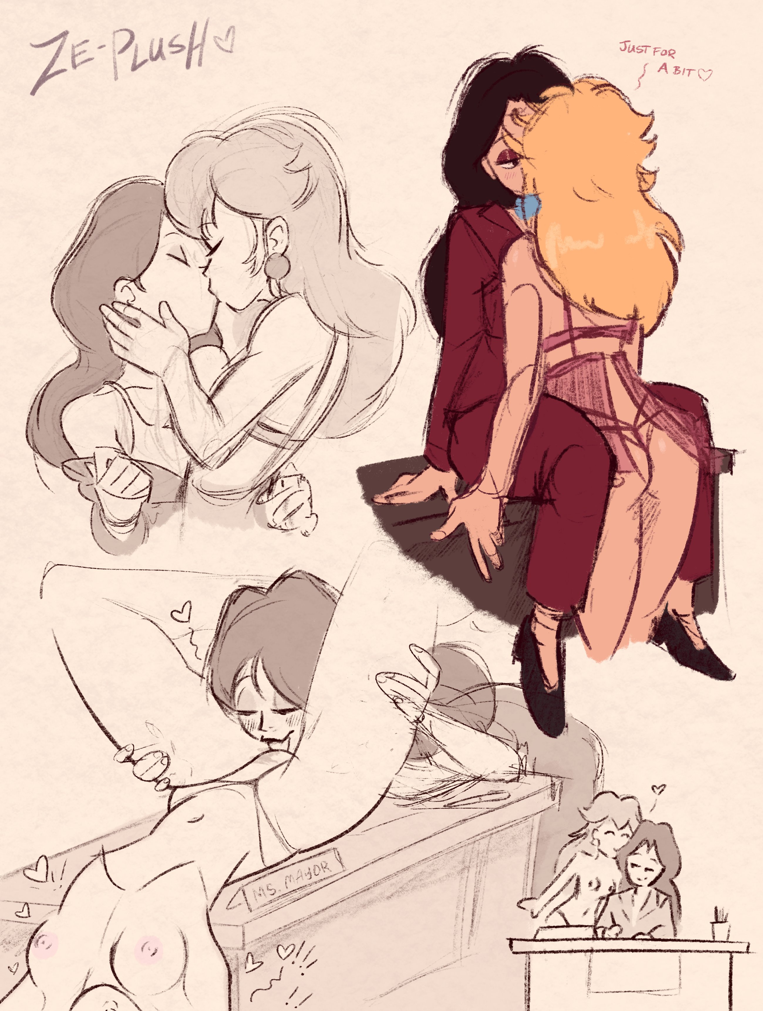 2girls, barefoot, blonde hair, brown hair, cunnilingus, duo, feet, female, female only, kissing, lingerie, long hair, mario (series), multiple females, multiple girls, multiple images, nintendo, pauline, princess peach, super mario odyssey, yuri, ze-plush