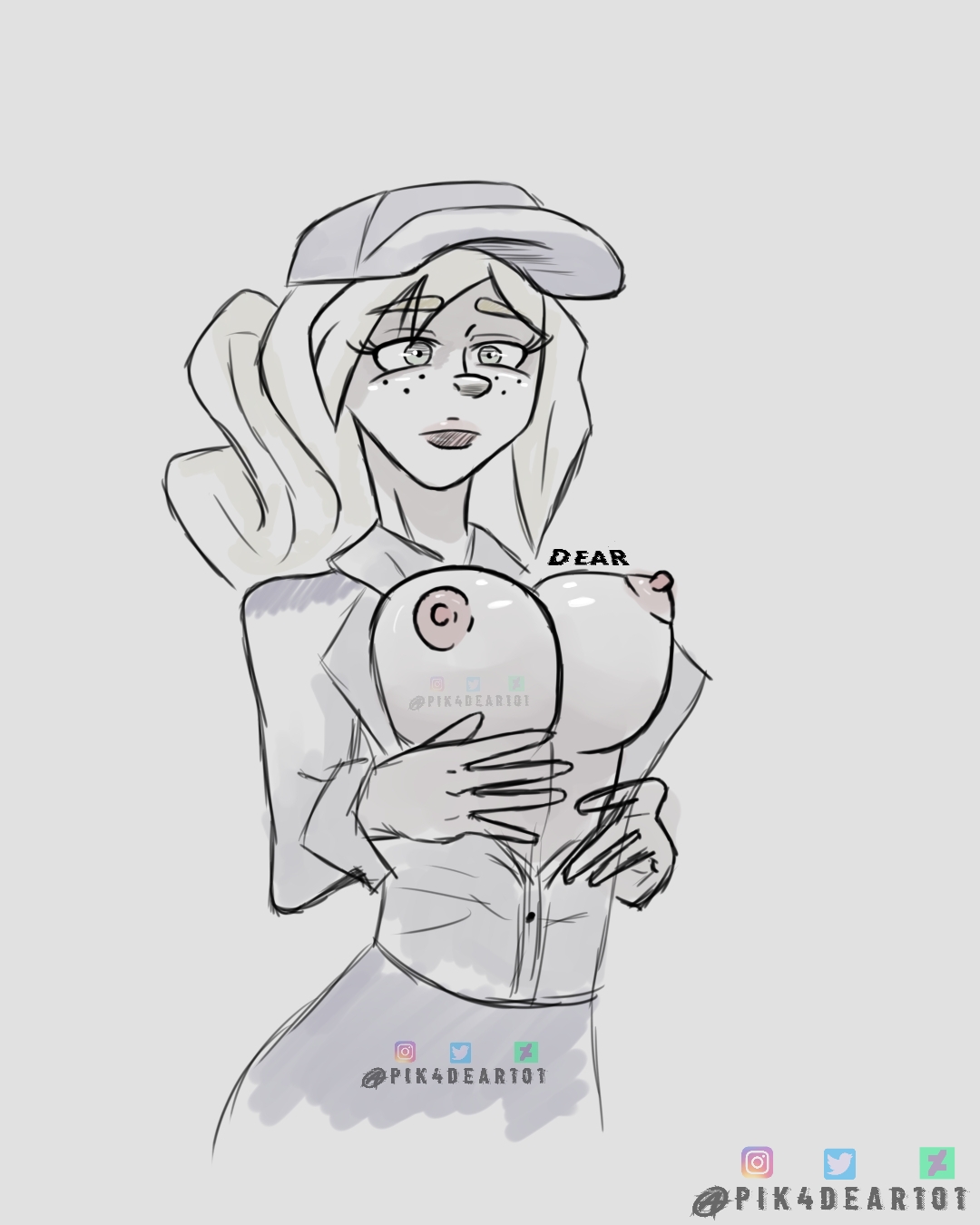 1girls, areolae, breasts, breasts outside, drawn, female, five nights at freddy's, five nights at freddy's: security breach, fnaf, hat, nipples, pik4dear, sketch, solo, tagme, vanessa (fnaf)
