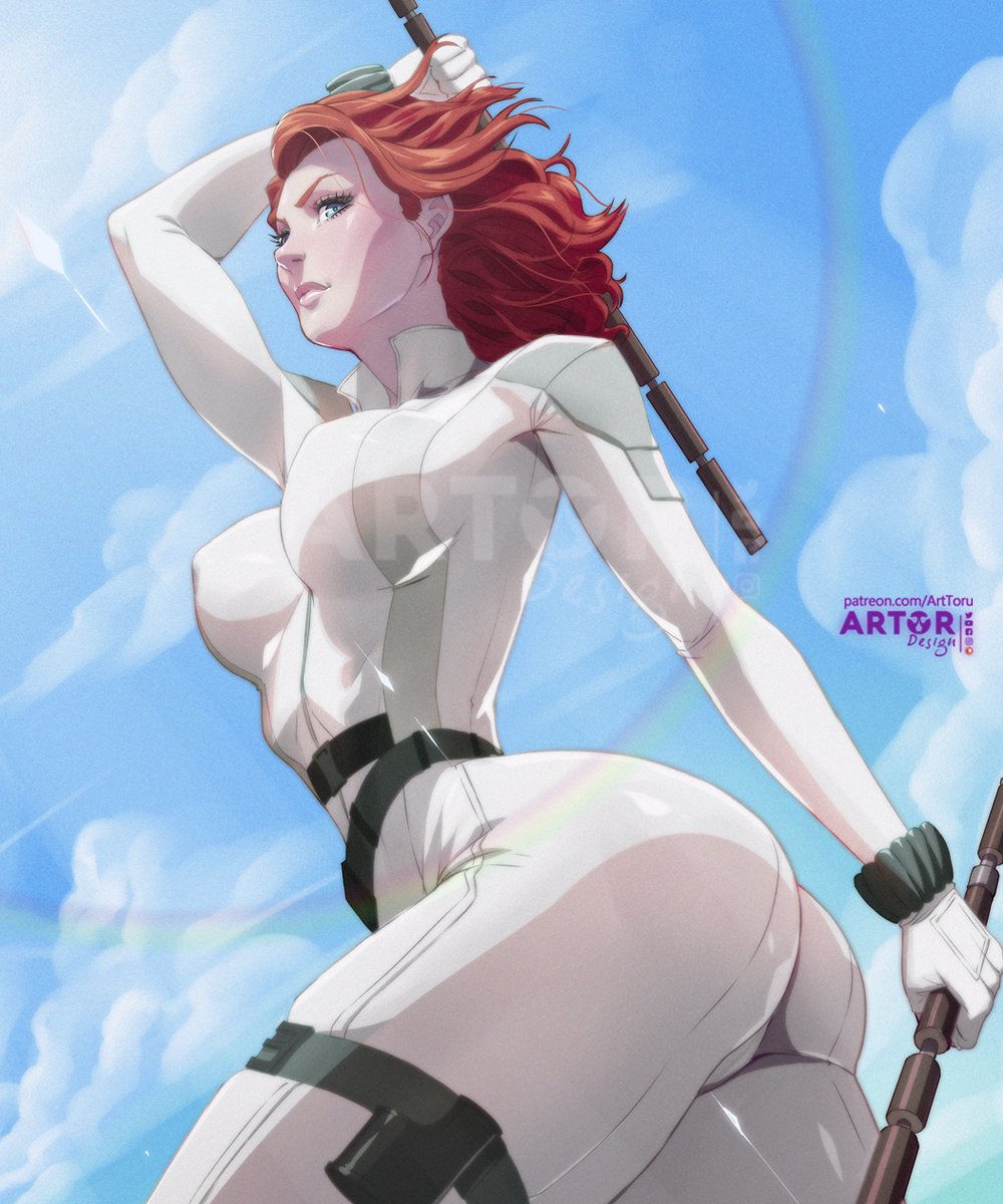 1girls, arttoru, ass, big ass, big breasts, black widow (marvel), breasts, female, female only, fully clothed, marvel, marvel cinematic universe, marvel comics, natasha romanoff, red hair, skin tight, skinsuit, solo, tight clothing