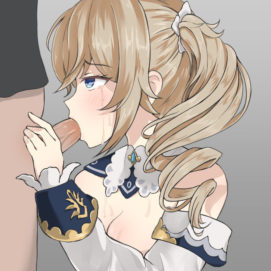 1boy, 1girls, artist request, barbara (genshin impact), blue eyes, breasts, cleavage, fellatio, female, genshin impact, hair ornament, hair ribbon, male, nun, oral, penis, rape, tears, uncensored